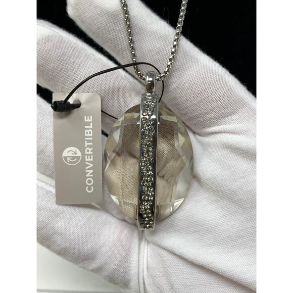 Chico's Convertible Pendant Necklace Silver Tone Metal Faceted Glass Jewel - Picture 3 of 7